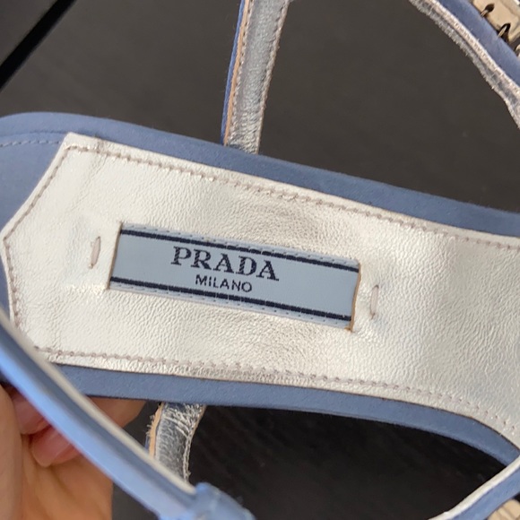 NIB Prada Satin Blue Ribbon Jeweled Gem Embellished Heeled Sandals - Picture 8 of 17
